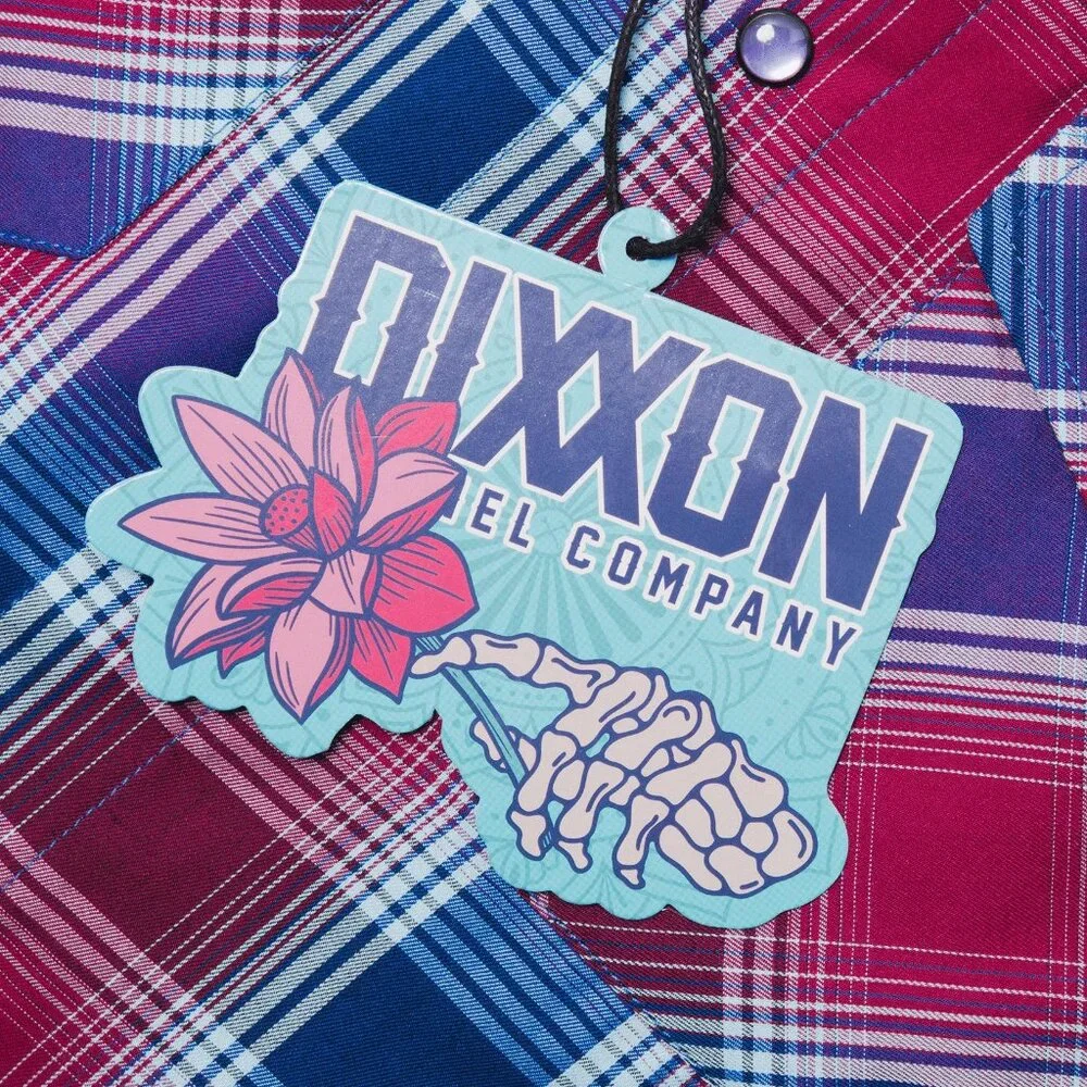 NWT Dixxon Flannel Lotus Red & Blue Plaid Pearl Snap Bamboo Short Sleeve Shirt - Picture 5 of 6